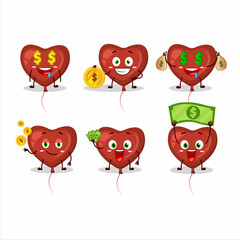 Red love balloon cartoon character with cute emoticon bring money
