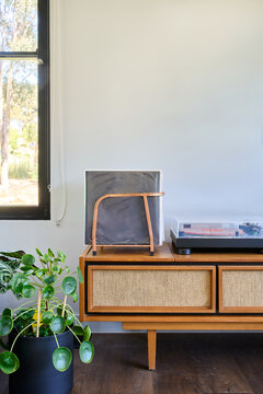 Styled interior with vintage radiogram and record player
