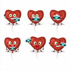 Photographer profession emoticon with red love balloon cartoon character
