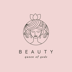 vector of beauty woman face logo illustration design, line art style