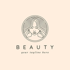 beauty woman face line art logo vector illustration design