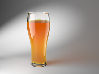 Glass with orange juice isolated on gray background. 3D illustration.