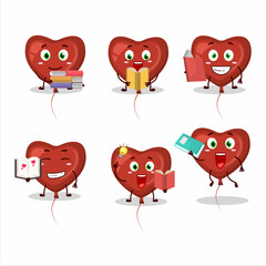 A picture of red love balloon cartoon character concept reading an amusing book