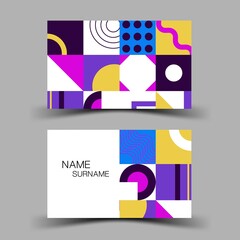 ฺBusiness card design for contact colorful. Inspiration from memphis art. Editable vector design. illustration EPS10