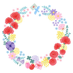 カーネーションとカラフルな花のフレーム　ベクターイラスト