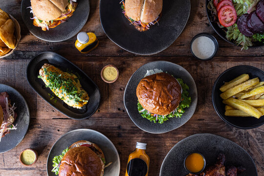 Table full of plates with food