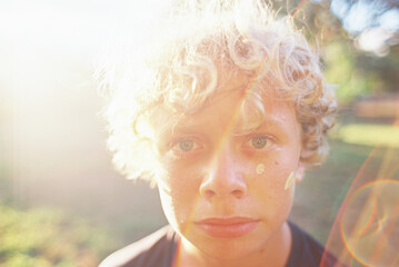 blonde boy pre teen portrait 