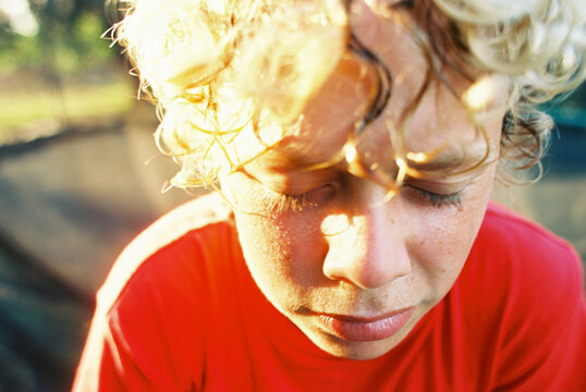 blonde boy pre teen portrait 