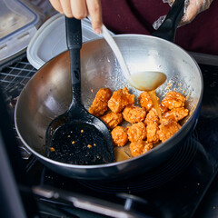 Cooking nuggets sprinkle on top with honey.