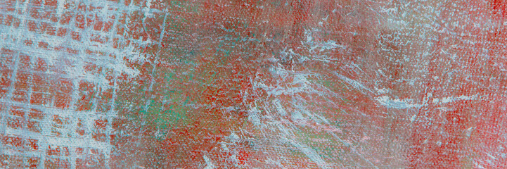 abstract colorful creative background - rough linen canvas unevenly covered with multi-colored primers, reflections of light. Toning, blur. Temporary object.