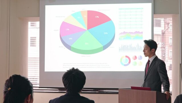 講義する男性　プレゼンテーション　発表