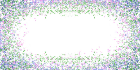 Border background of delicate spring garden florals in pink, green, and blue for the web with white copy space in the center.