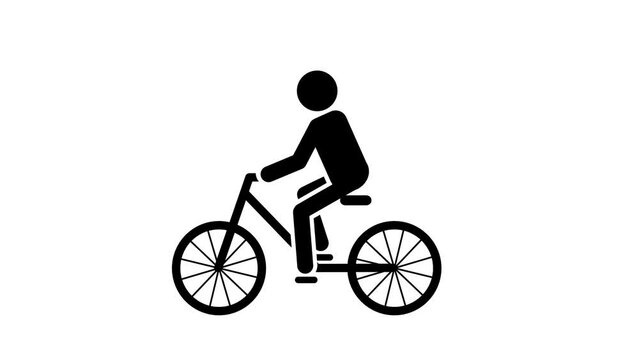 自転車に乗るピクトグラム。Pictogram man rides a bike. Looped animation with a luma matte.
