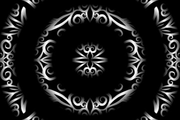 seamless Black and white caleidoscope gradient flower art pattern of indonesian traditional tenun batik ethnic dayak ornament for wallpaper ads background sticker or clothing