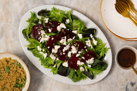 Easy fall beet salad with feta cheese and greens