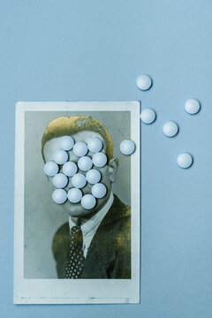 Old photo of man with pills