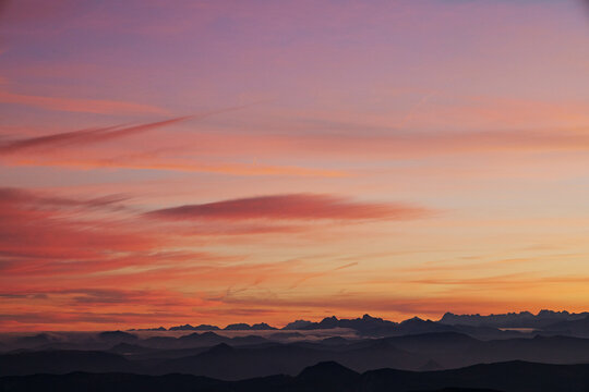 View of Mount Ventoux mountain skyline at dawn