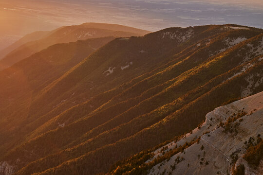 View Of Mount Ventoux Mountain Skyline At Dawn