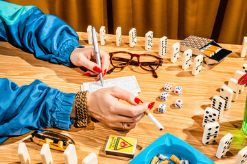 Retirement table games night/bingo, yahtzee dominos