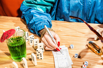 Retirement table games night/bingo, yahtzee dominos