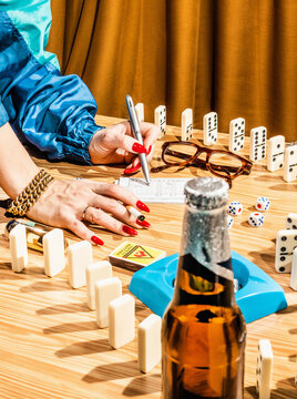 Retirement table games night/bingo, yahtzee dominos