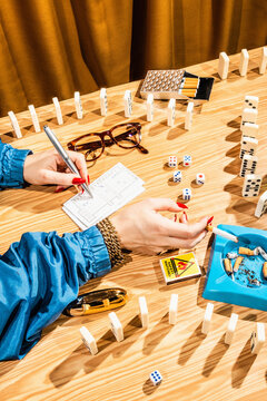 Retirement table games night/bingo, yahtzee dominos
