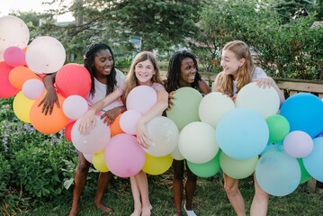 Laughing diverse friends
