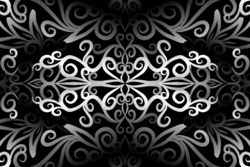 seamless Black and white caleidoscope gradient flower art pattern of indonesian traditional tenun batik ethnic dayak ornament for wallpaper ads background sticker or clothing