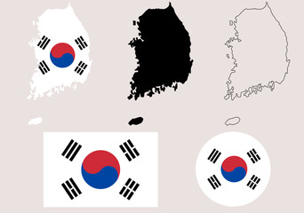 south korea map flag set - obrazy, fototapety, plakaty