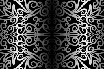 seamless Black and white caleidoscope gradient flower art pattern of indonesian traditional tenun batik ethnic dayak ornament for wallpaper ads background sticker or clothing