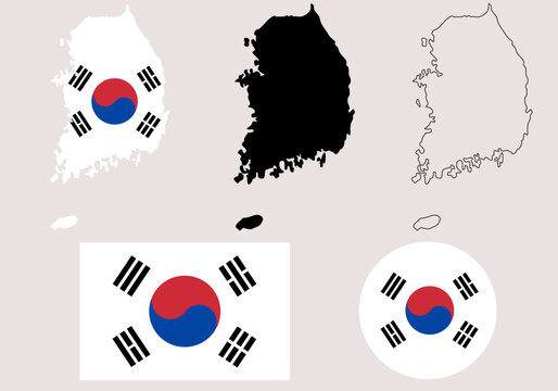 south korea map flag set