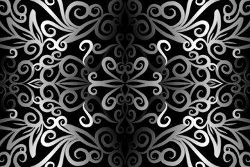 seamless Black and white caleidoscope gradient flower art pattern of indonesian traditional tenun batik ethnic dayak ornament for wallpaper ads background sticker or clothing