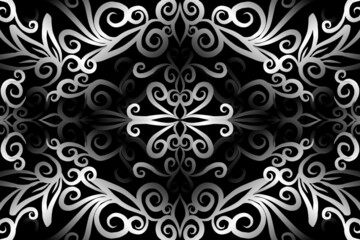 seamless Black and white caleidoscope gradient flower art pattern of indonesian traditional tenun batik ethnic dayak ornament for wallpaper ads background sticker or clothing