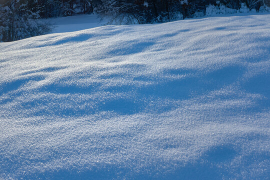 Snow covered with ice crystals in forest