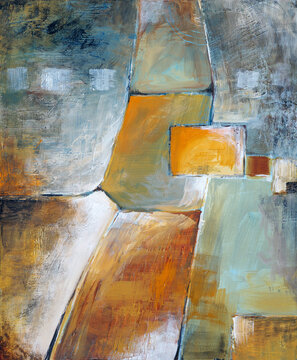 An original abstract painting with overlapping plates.