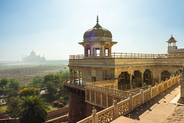 Taj Mahal view over Agra Fort in agra, india