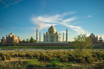 unesco heritage world site Taj Mahal in Agra, India at dusk