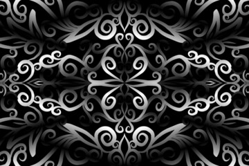 seamless Black and white caleidoscope gradient flower art pattern of indonesian traditional tenun batik ethnic dayak ornament for wallpaper ads background sticker or clothing