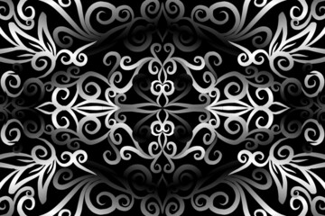 seamless Black and white caleidoscope gradient flower art pattern of indonesian traditional tenun batik ethnic dayak ornament for wallpaper ads background sticker or clothing