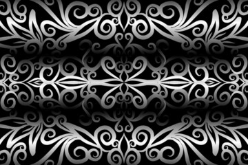 seamless Black and white caleidoscope gradient flower art pattern of indonesian traditional tenun batik ethnic dayak ornament for wallpaper ads background sticker or clothing