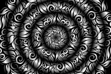 seamless Black and white caleidoscope gradient flower art pattern of indonesian traditional tenun batik ethnic dayak ornament for wallpaper ads background sticker or clothing