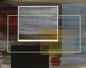 An abstract painting; linear structures and rectangles.