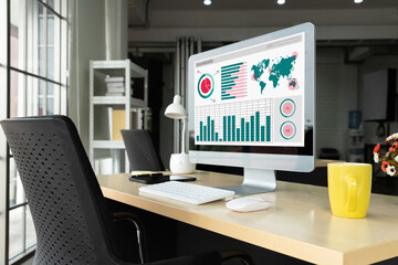 Business data dashboard analysis by ingenious computer software . Investment application display...