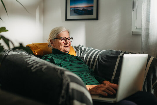 Smiling Senior Woman With Computer