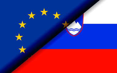 Flags of the EU and Slovenia divided diagonally