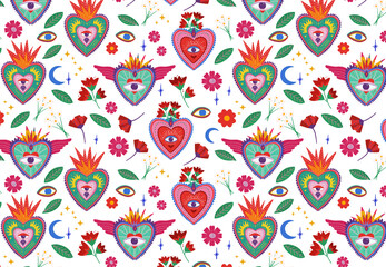 Sacred hearts and flowers, love illustration