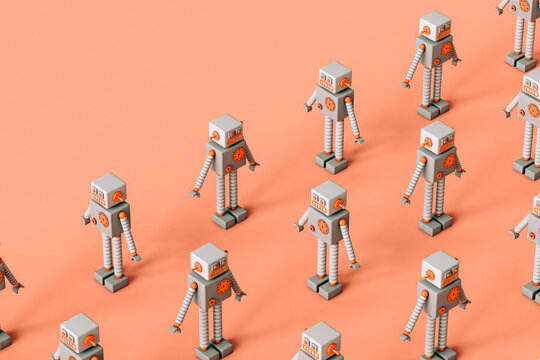 pattern of Toy robots on a pink background