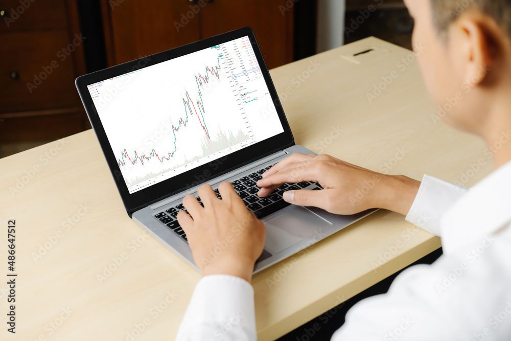 Poster stock market data chart analysis by ingenious computer software . investment application display sto