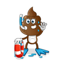 human shit head cartoon swimmer with buoy mascot. cartoon vector