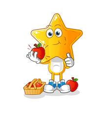 star head cartoon eating an apple illustration. character vector